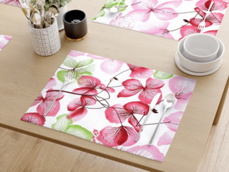Prestieranie na stôl 100% bavlnené plátno - ružovo-zelené kvety s listami - sada 2ks