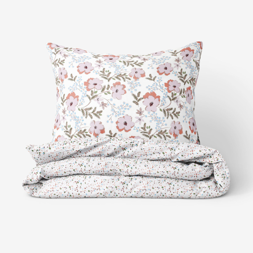 Flanelové posteľné obliečky - sivohnedé kvety s farebnými drobnými tvarmi