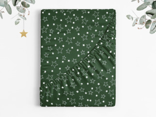 Vianočná bavlnená napínacia plachta - vzor biele hviezdičky na zelenom
