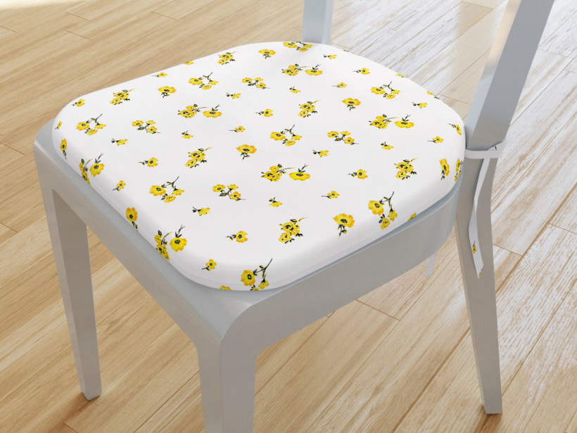 Oblý podsedák 100% bavlnené plátno 39x37 cm - žlté kvety na bielom