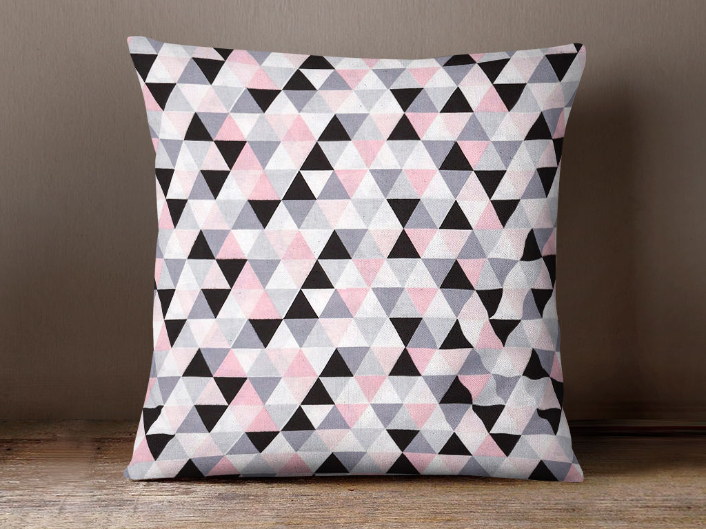 Bavlnená obliečka na vankúš - ružové a sivé trojuholníky