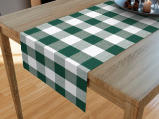 Bavlnený behúň na stôl KANAFAS - vzor veľké zeleno-biele kocky