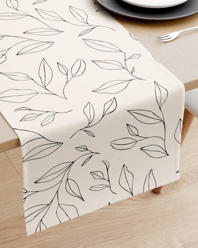 Behúň na stôl 100% bavlnené plátno - listy na prírodnom