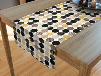 Dekoračný behúň na stôl VINTAGE - vzor dizajnová kolieska so zlatou