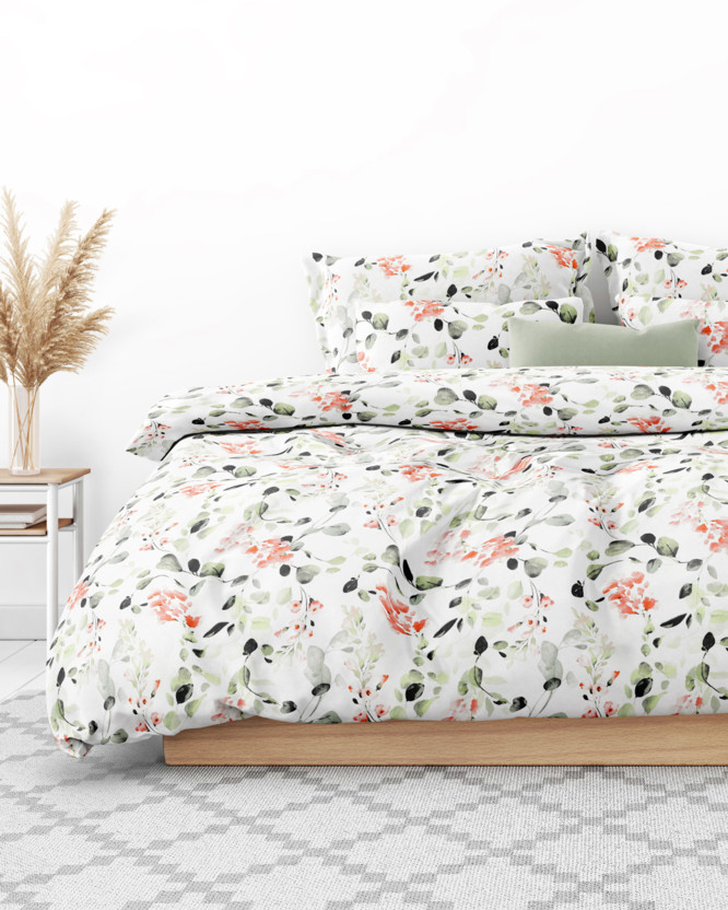 Bavlnené posteľné obliečky - eukalyptus s kvety