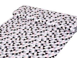 Bavlnené plátno SIMONA - vzor 972 ružové a sivé trojuholníky - metráž š. 160cm