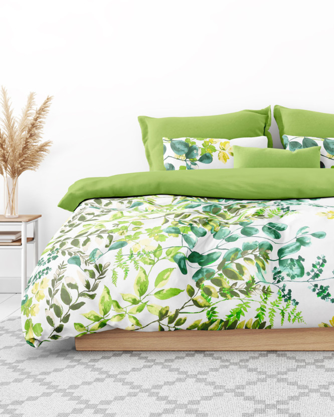 Bavlnené posteľné obliečky Duo - eukalyptus so zelenou