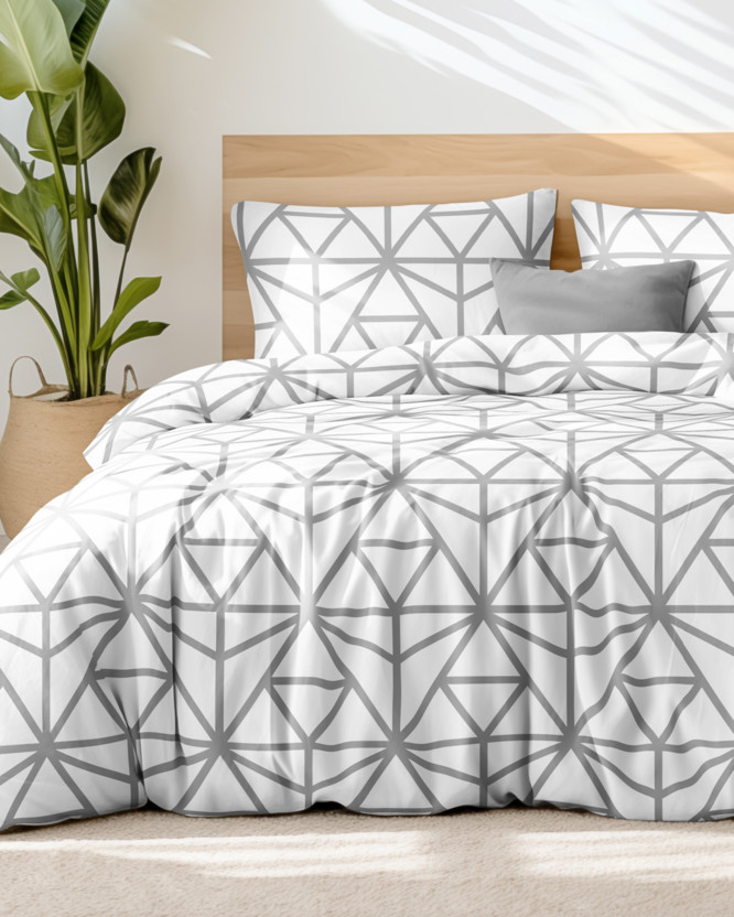 Bavlnené posteľné obliečky - sivé geometrické tvary na bielom