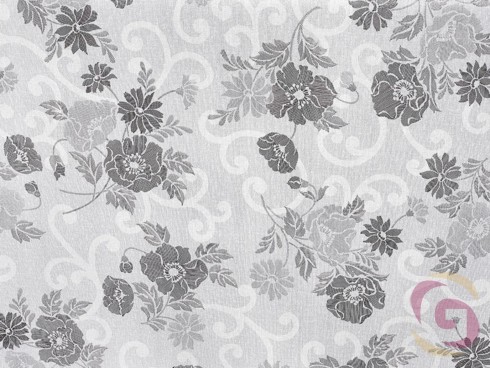 PVC obrusovina s textilným podkladom - vzor sivé kvety