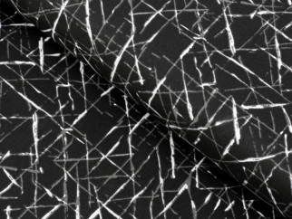 Bavlnená látka KANAFAS - vzor dizajnové čiary na čiernom - metráž š. 150cm