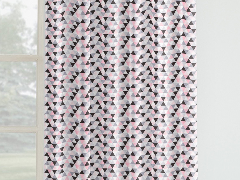 Detský bavlnený záves - ružové a sivé trojuholníky