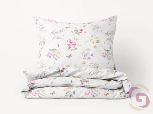 Bavlnené posteľné obliečky - vzor 949 farebné lúčne kvety na bielom