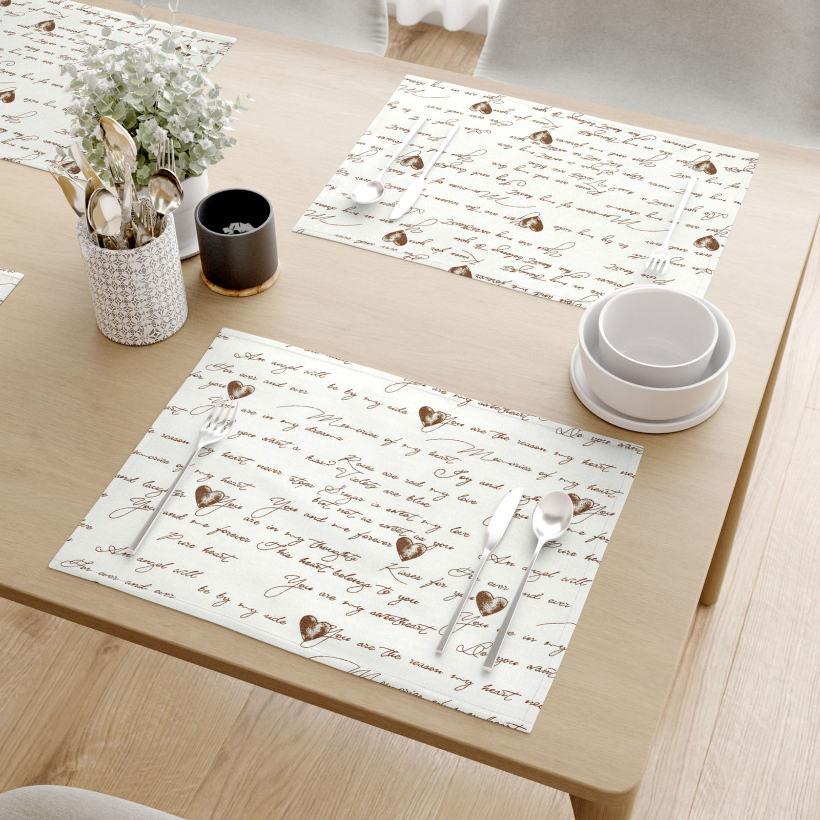 Prestieranie na stôl 100% bavlnené plátno - zamilované texty - sada 2ks