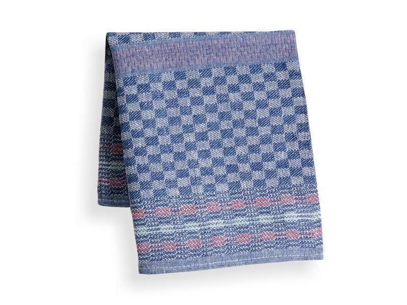 Pracovný bavlnený uterák - keper modrá kocka s pruhmi