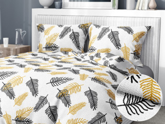 Krepové posteľné obliečky Deluxe - vzor 1048 čierne a zlaté palmové listy