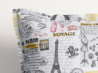 Bavlnená obliečka na vankúš s ozdobným lemom - symboly Paríža