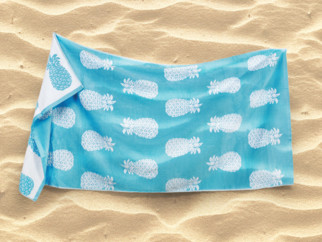 Veľká froté plážová osuška BIELY ANANÁS - modrá 90x180 cm