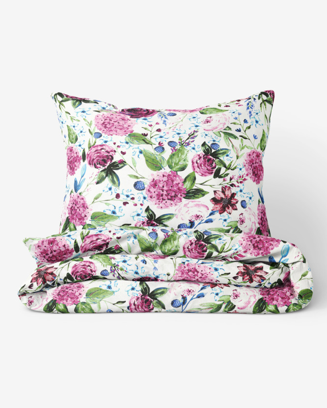 Bavlnené posteľné obliečky - motív fialových hortenzií