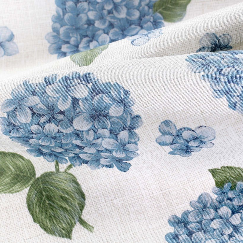 Dekoračná látka Loneta - modré kvety hortenzie