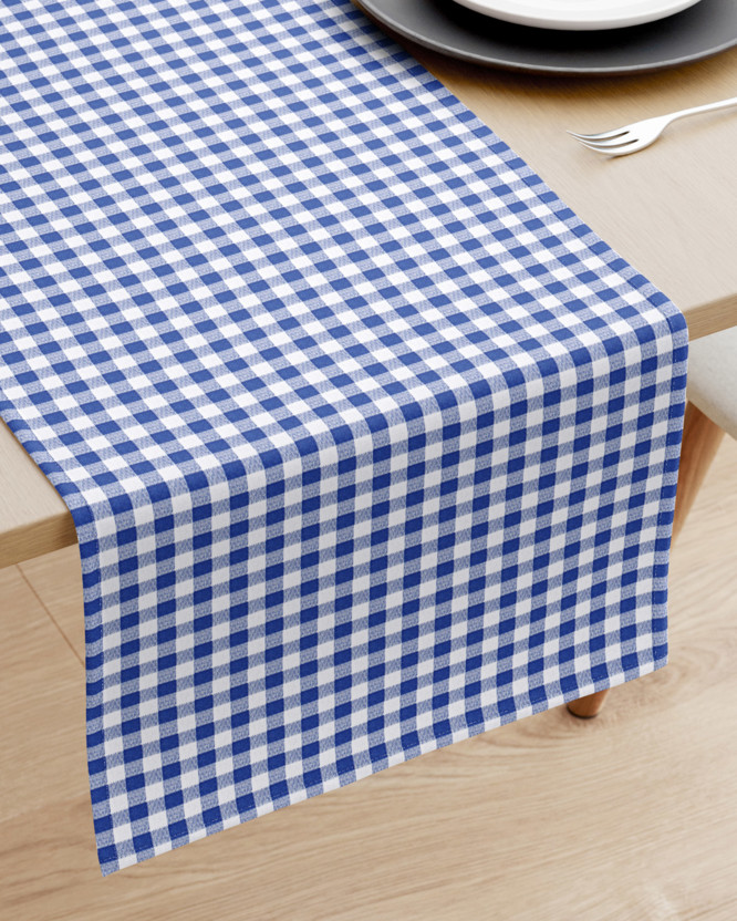 Behúň na stôl 100% bavlnené plátno - modré a biele kocky