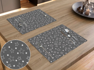 Bavlnené prestieranie na stôl - vzor biele hviezdičky na sivom - 2ks