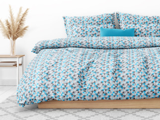 Bavlnené posteľné obliečky - vzor 971 tyrkysové a sivé trojuholníky