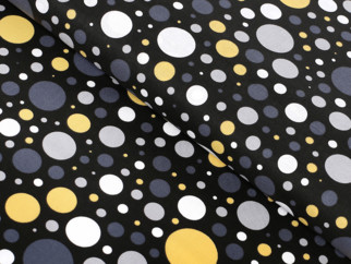 Bavlnené plátno SIMONA - vzor 1015 farebné bodky a kolieska na čiernom - metráž š. 145cm