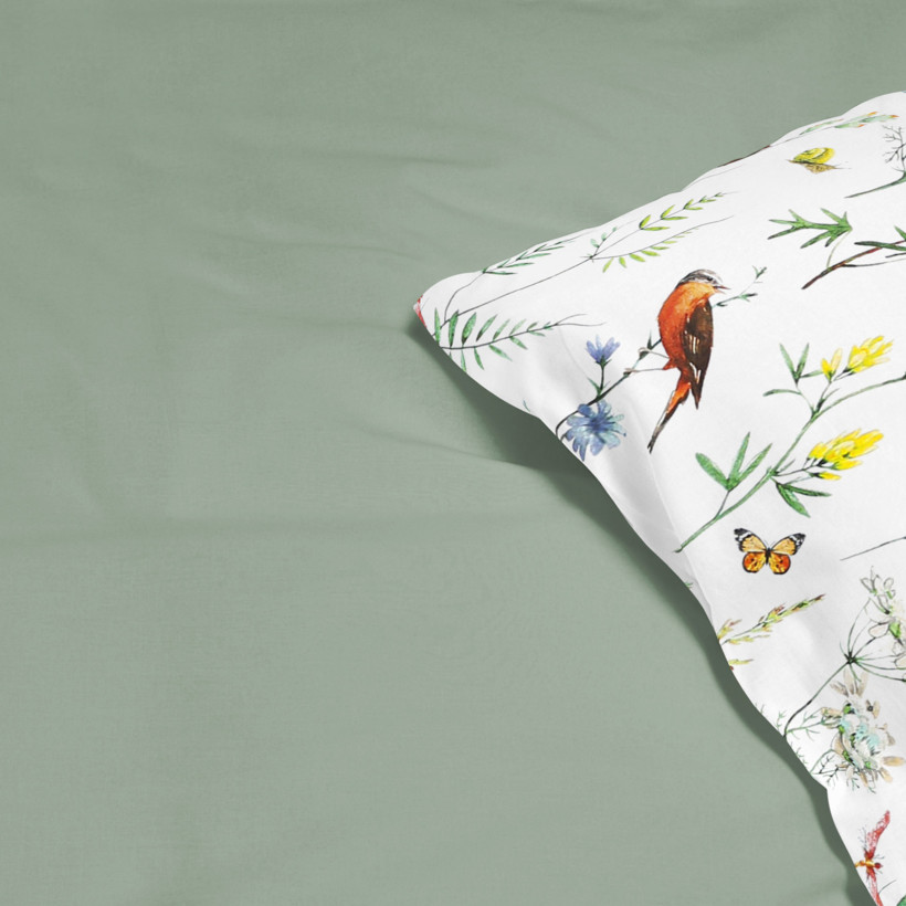 Bavlnené posteľné obliečky Duo - život v prírode s šalvejovo zelenou
