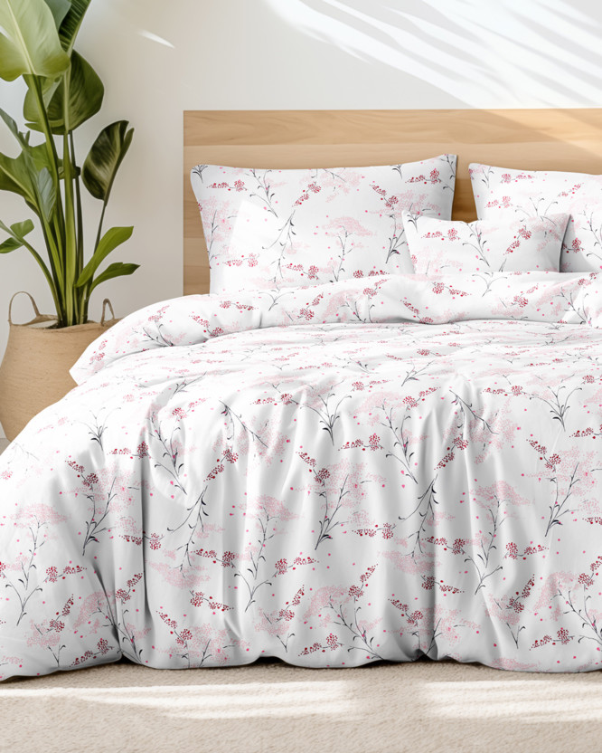 Bavlnené posteľné obliečky - japonské kvety na bielom