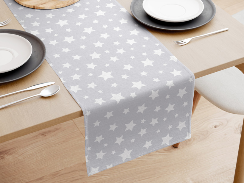 Behúň na stôl Loneta - biele hviezdy na sivom