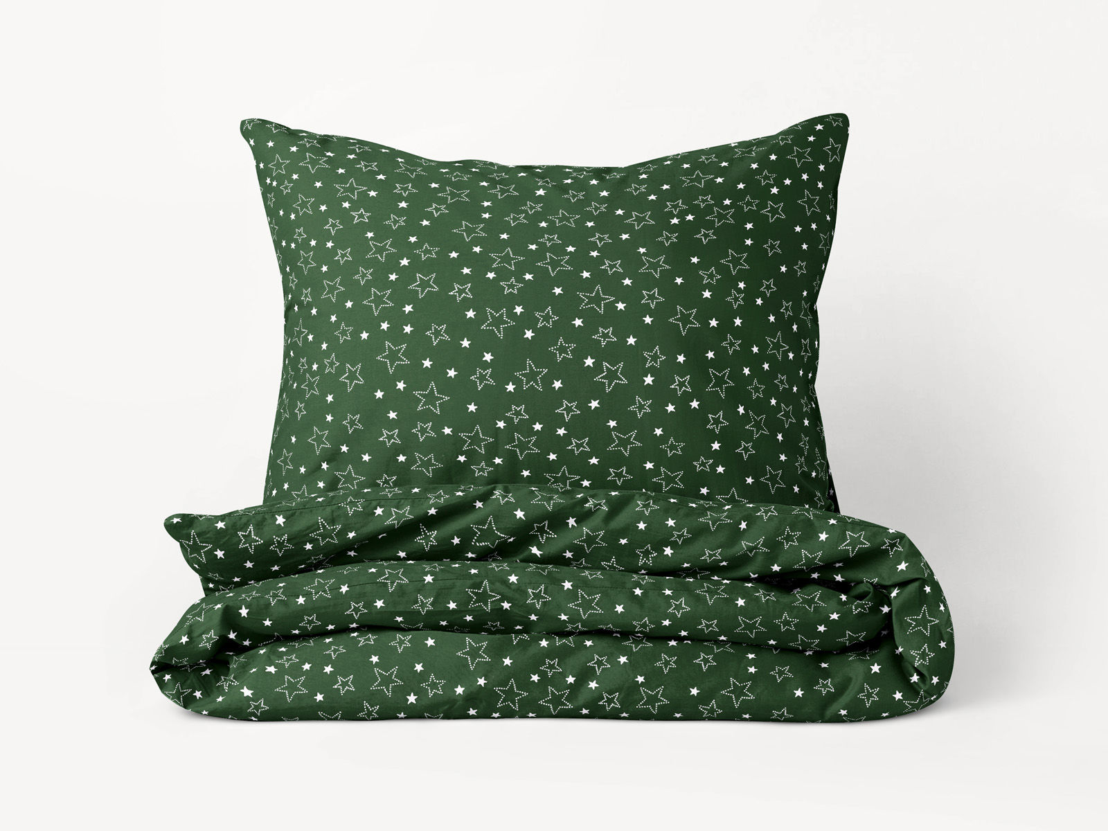 Bavlnené posteľné obliečky - biele hviezdičky na zelenom