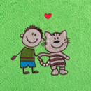 Detský froté uterák LILI 30x50 cm zelený  - vzor chlapec a mačka