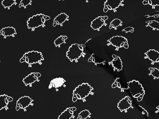 Detské bavlnené obliečky - vzor 1019 biele ovečky na čiernom