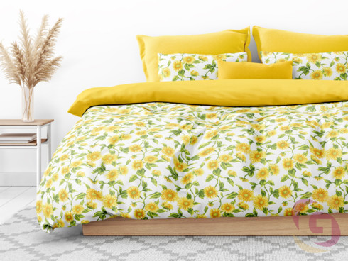 Bavlnené posteľné obliečky Duo - slnečnice so žltou