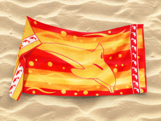 Veľká froté plážová osuška - delfín 90x165 cm - oranžová