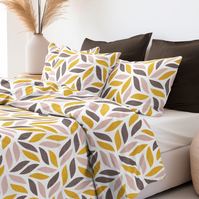 Bavlnené posteľné obliečky - zlaté a hnedé geometrické listy