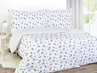 Krepové posteľné obliečky - vzor 950 sivomodré kvety a kvítí na bielom