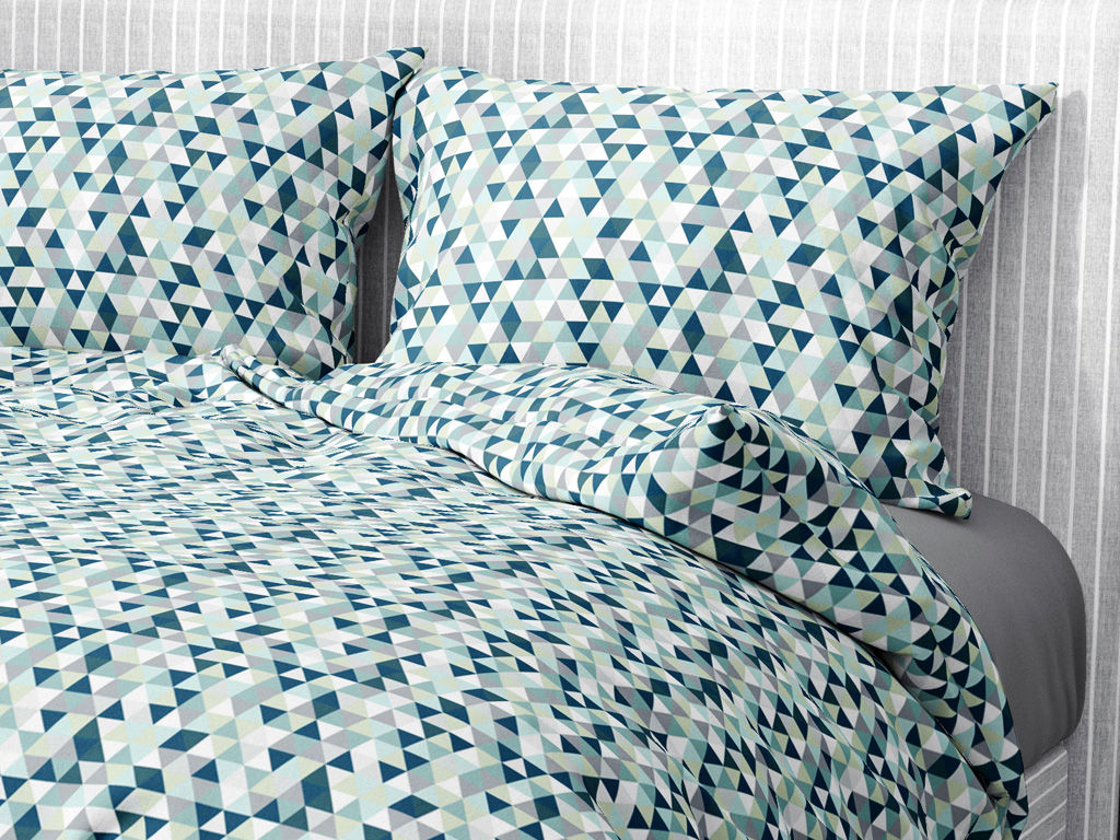 Bavlnené posteľné obliečky - mintové a zelené trojuholníky