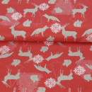 Vianočná dekoračná látka Loneta - vianočné zvieratka na červenom - šírka 140 cm