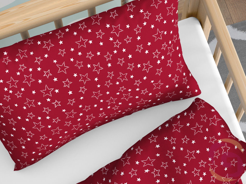 Vianočné bavlnené obliečky do detské postieľky - vzor X-15 biele hviezdičky na červenom