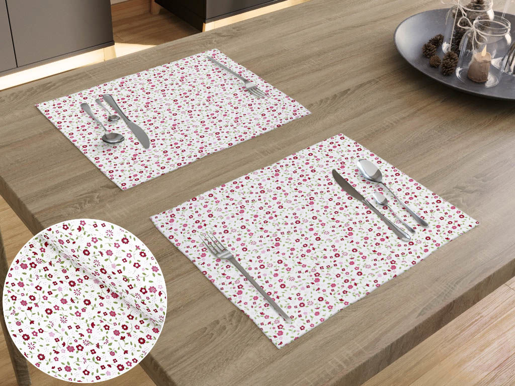 Prestieranie na stôl 100% bavlnené plátno - ružové maľované kvetinky - sada 2ks