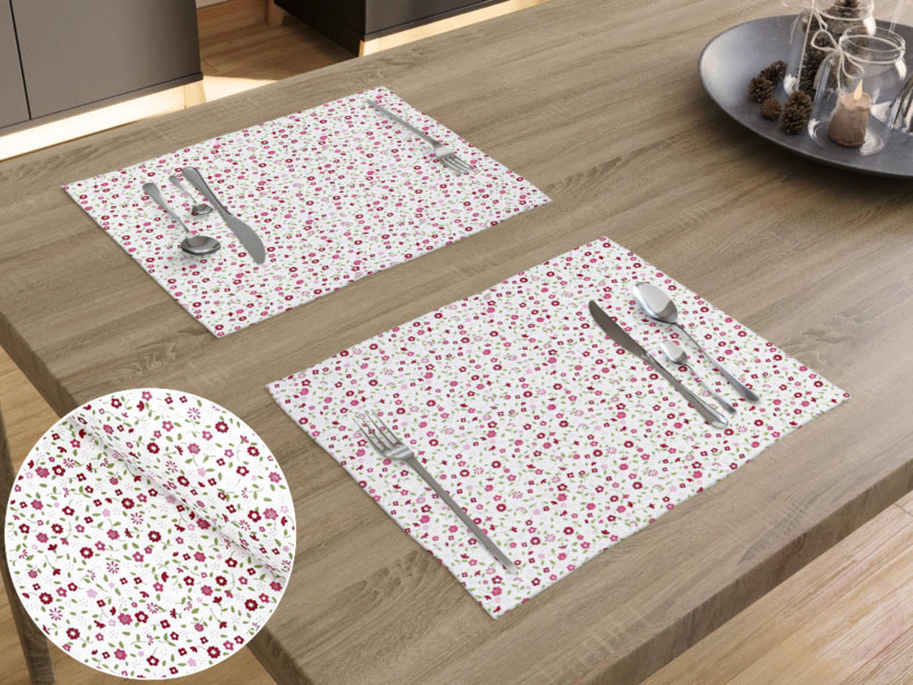 Prestieranie na stôl 100% bavlnené plátno - ružové maľované kvetinky - sada 2ks