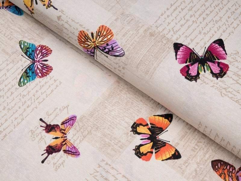 Dekoračná látka Loneta - farební motýle
