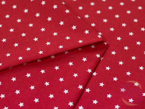 Bavlnená látka - vzor malé hviezdičky na červenom