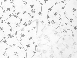 Bavlnený záves na mieru - vzor sivé kvietky a motýle na bielom