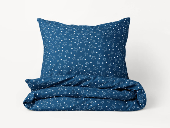 Bavlnené posteľné obliečky - biele hviezdičky na modrom