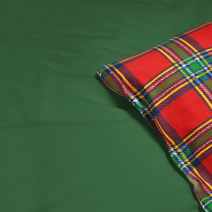 Vianočné bavlnené posteľné obliečky Duo - červené káro s tmavo zelenou