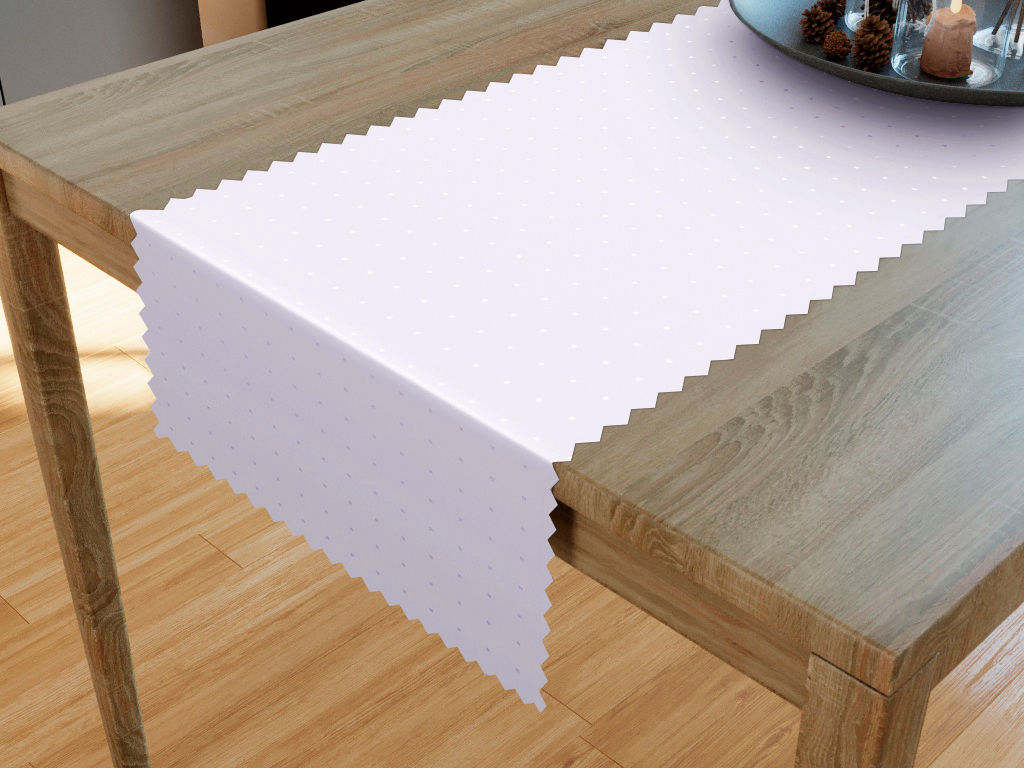 Sviatočný behúň na stôl teflónový - biely s fialovým nádychom s lesklými obdĺžničky