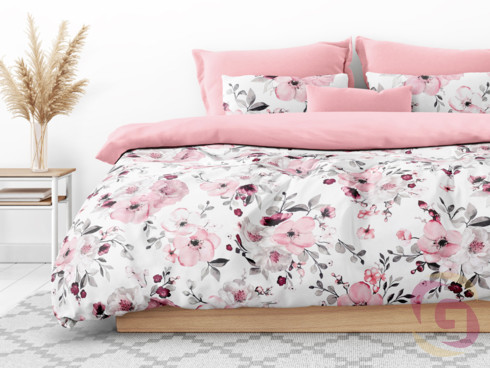 Bavlnené posteľné obliečky Duo - kvety sakury s pastelovo ružovou