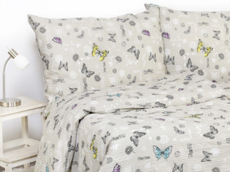 Krepové posteľné obliečky - vzor 849 farební motýle na sivom
